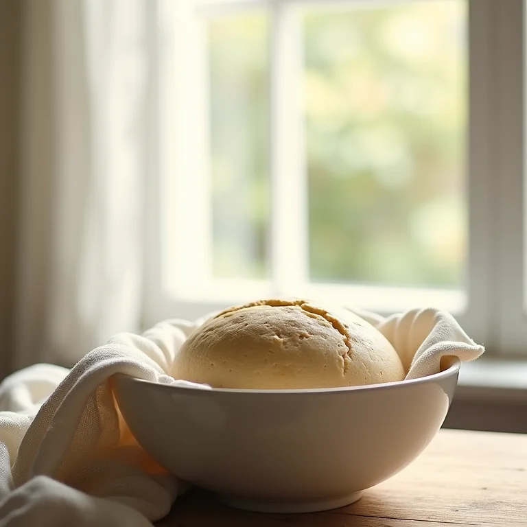 Massa de pão de cevada fermentando em tigela