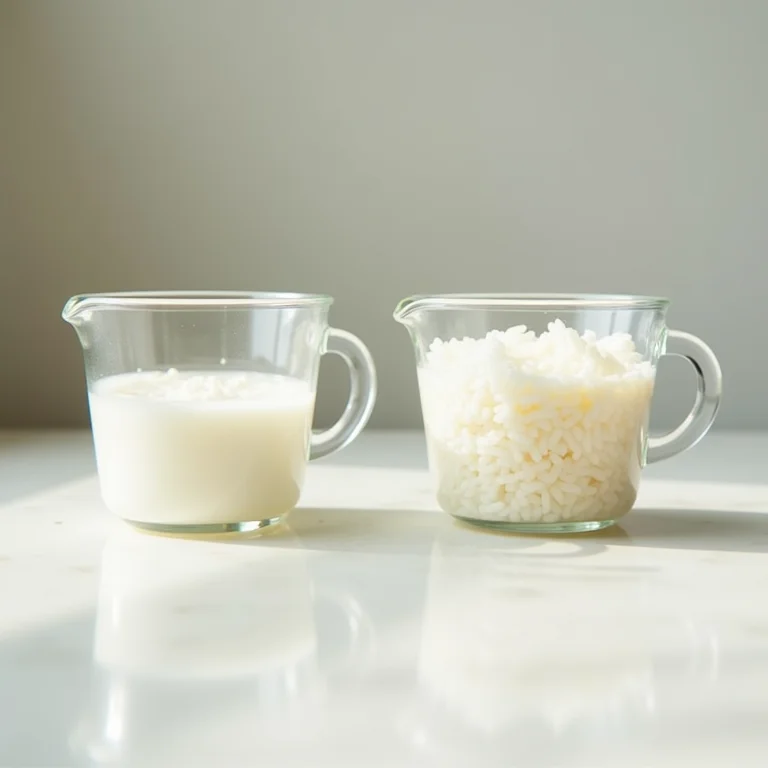 Medição de arroz e água para o leite.