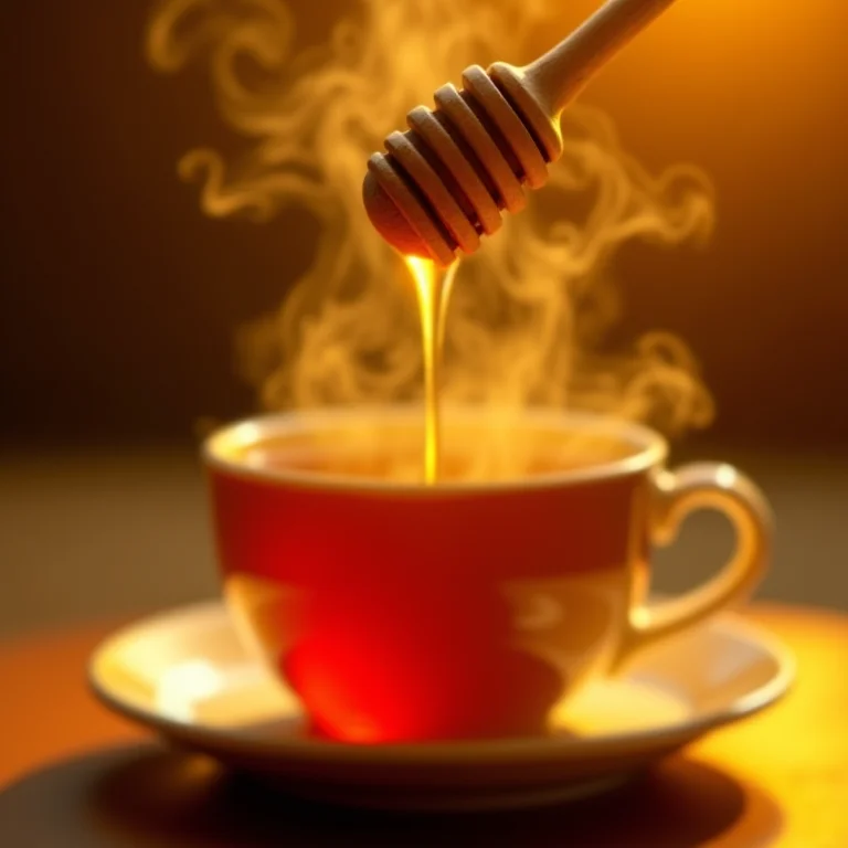 Mel escorrendo em uma xícara de chá