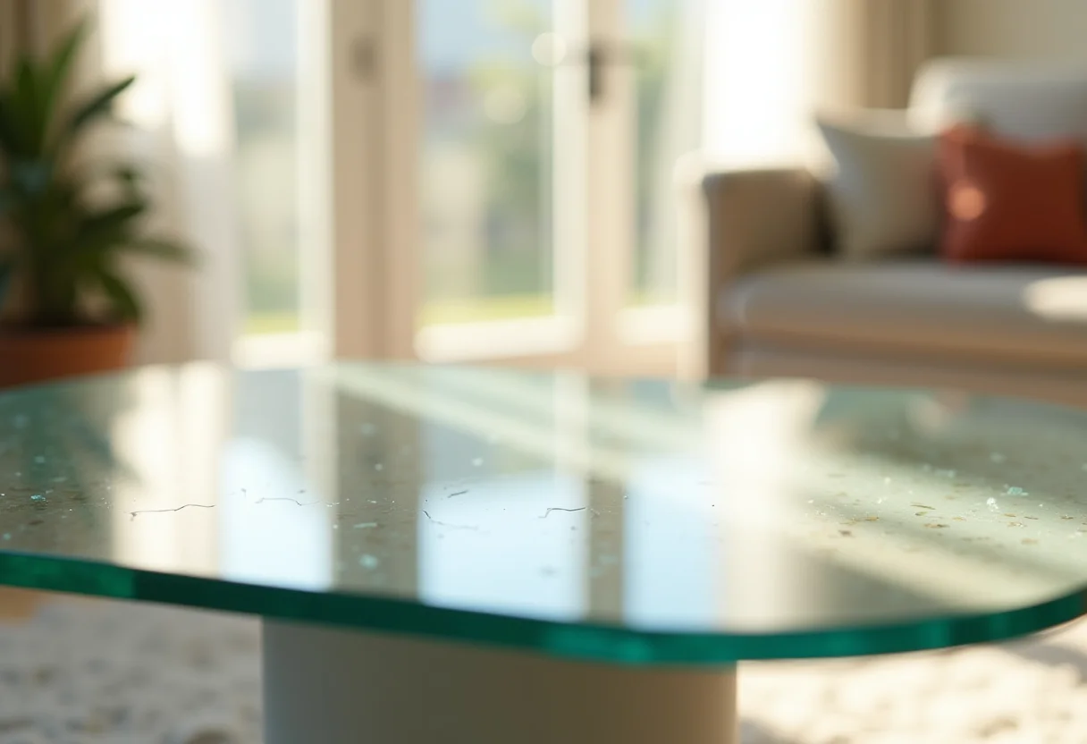 Mesa de vidro brilhando impecavelmente.