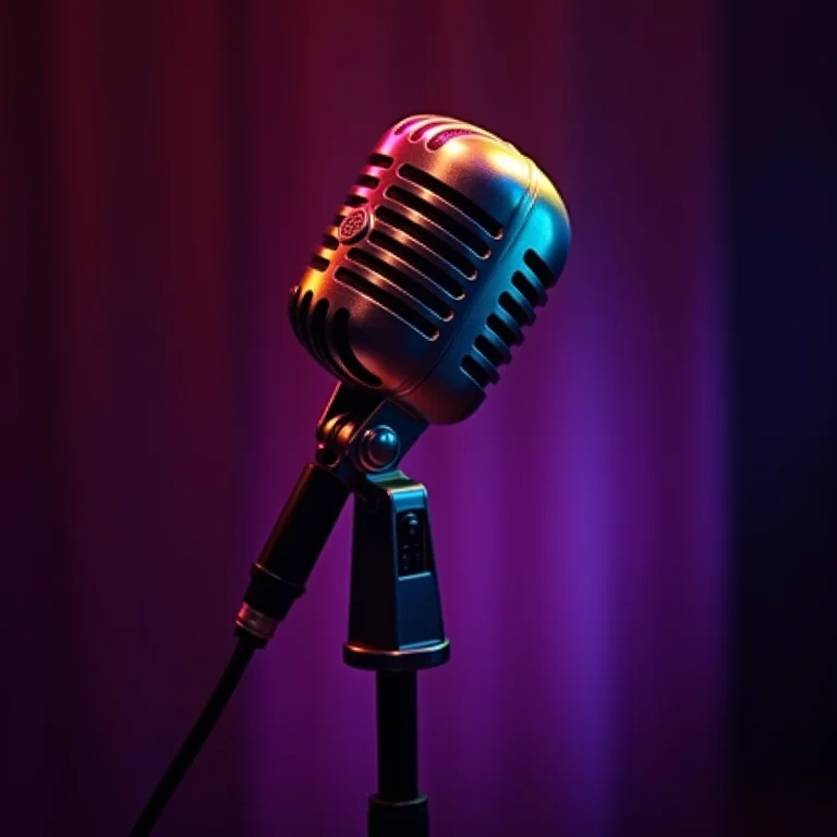 Microfone e bola de discoteca para noite de karaokê.