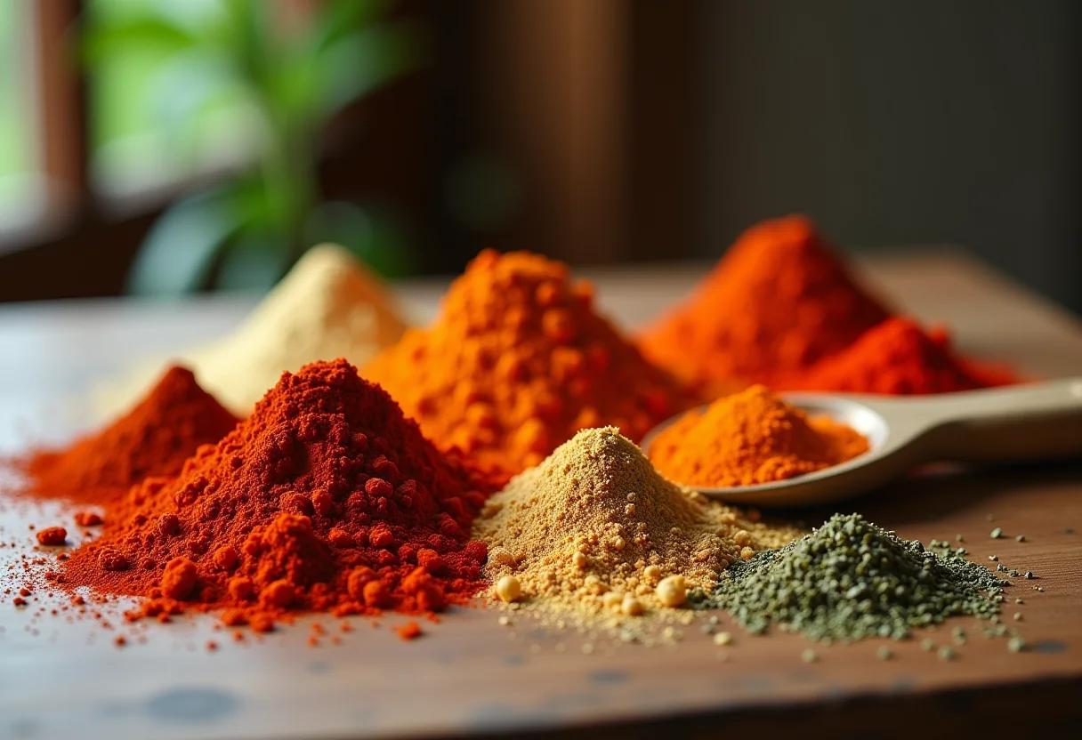 Mistura de especiarias Cajun vibrantes.