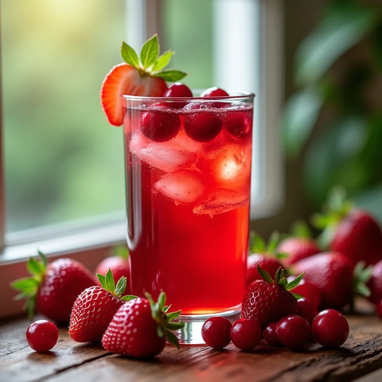 Mistura vibrante de frutas vermelhas frescas com chá gelado.