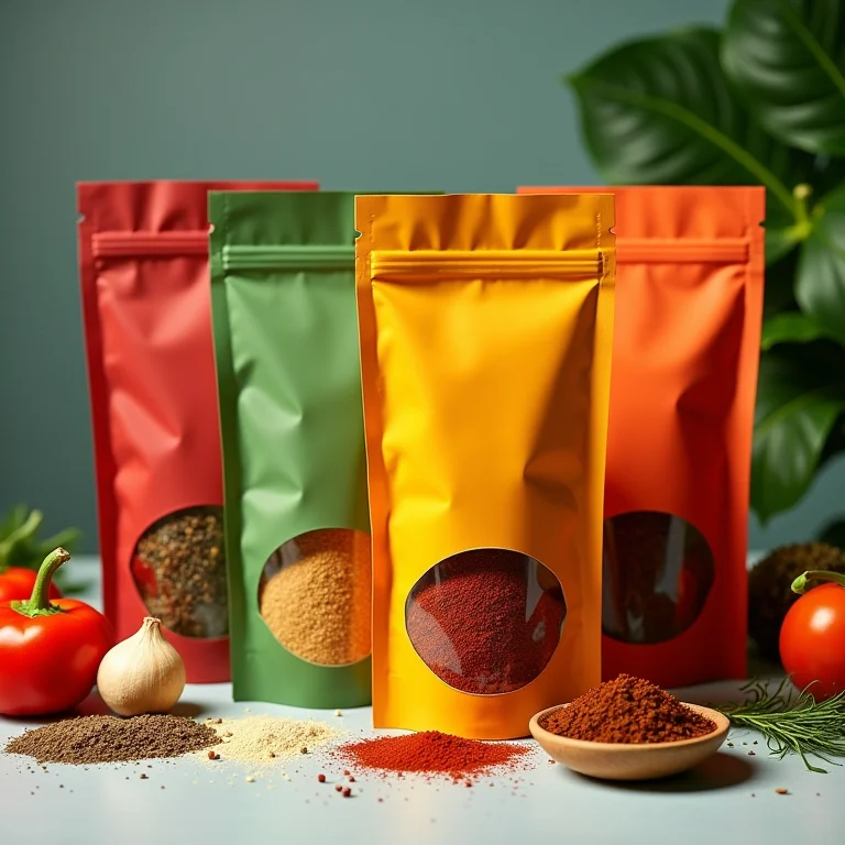 Misturas prontas de temperos ao lado de ingredientes frescos.