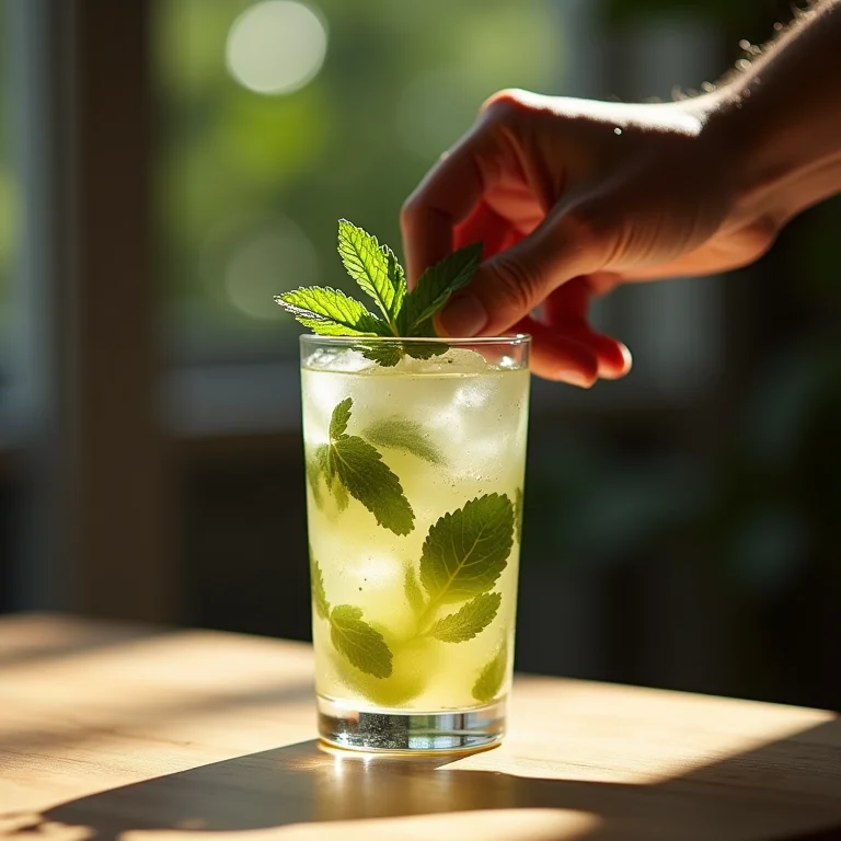 Mojito sendo decorado com hortelã fresca