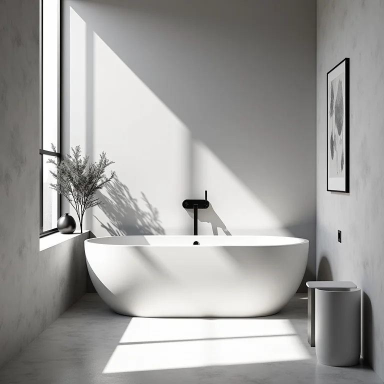 Monotonia em banheiro preto e branco