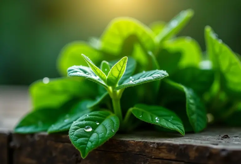 Muda de arruda fresca e viçosa sob luz natural