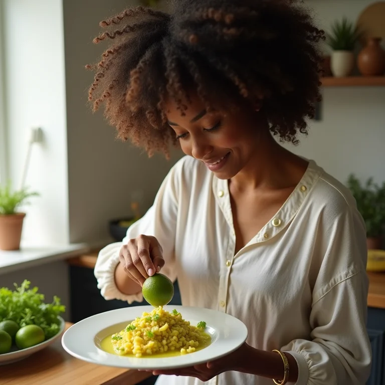 Mulher adicionando raspas de limão a um prato