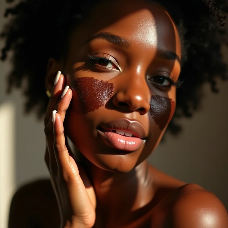 Mulher aplicando máscara facial de alcaçuz