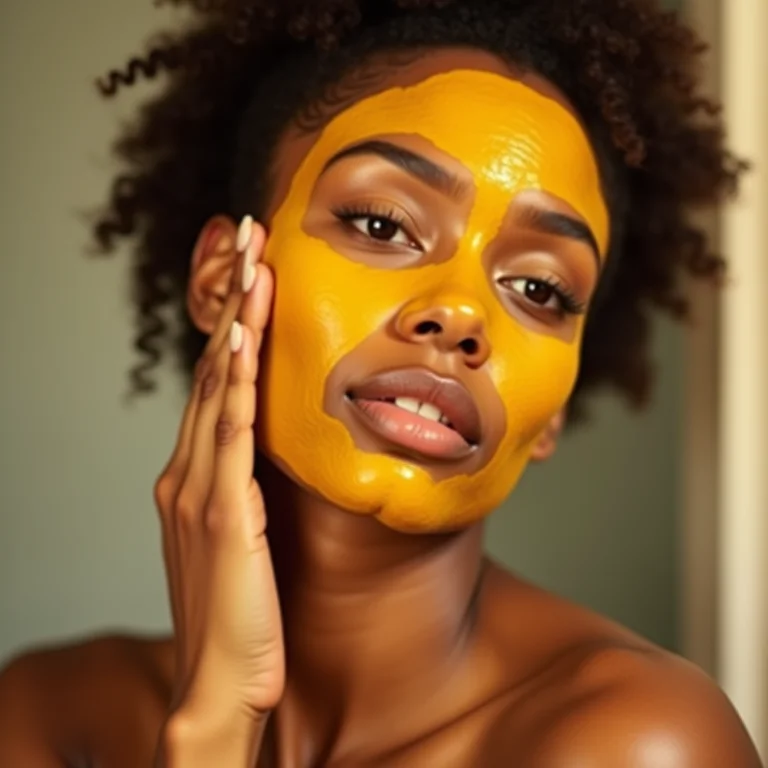 Mulher aplicando máscara facial de cúrcuma
