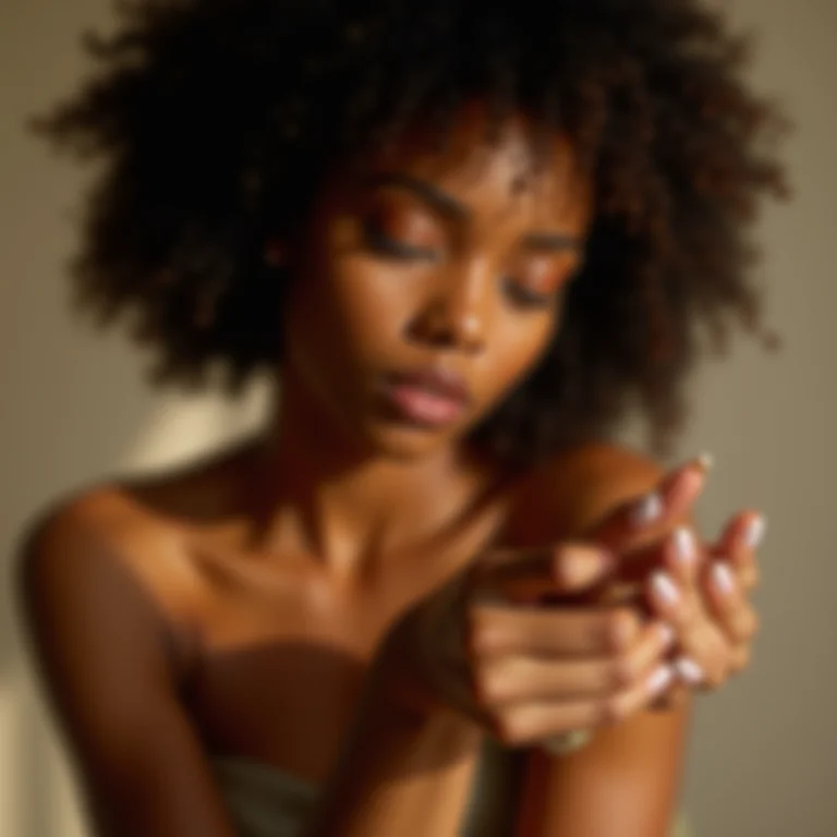 Mulher aplicando óleo de arruda nos pulsos para bem-estar