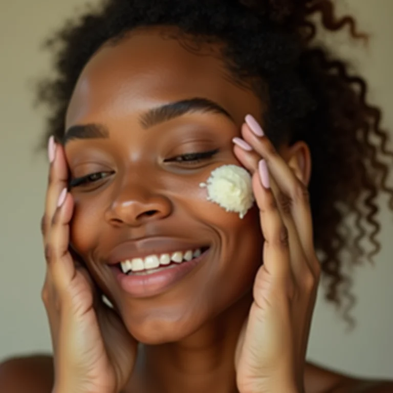 Mulher aplicando um bálsamo herbal feito com ulmaria em sua pele sensível.