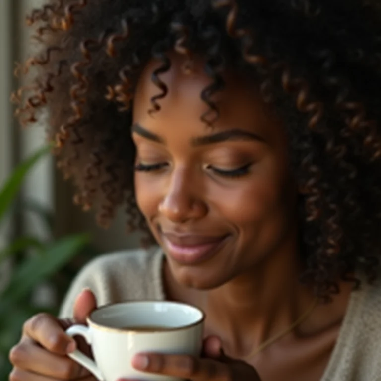 Mulher apreciando o aroma de uma xícara de chá