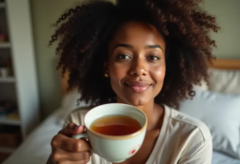 Mulher bebendo chá de uva ursi