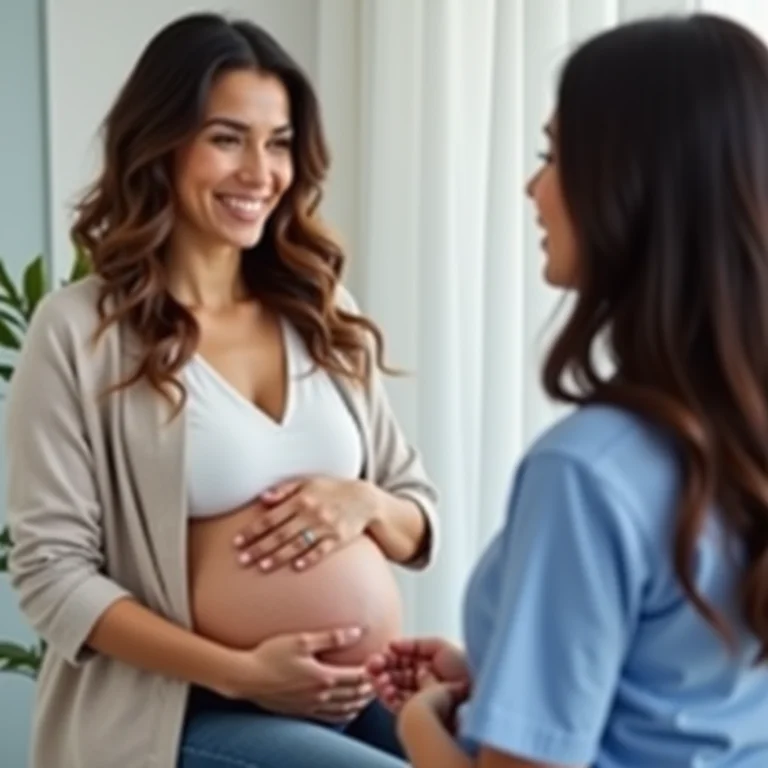 Mulher brasileira em consulta com ginecologista, discutindo sobre os riscos do álcool na gravidez.