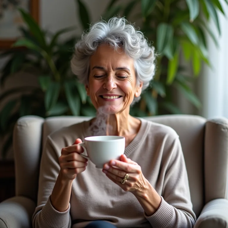 Mulher brasileira relaxando com chá de Sete Sangrias.