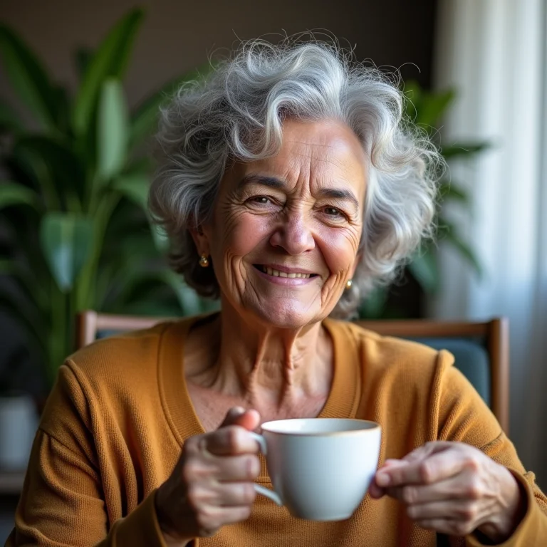 Mulher brasileira relaxando com chá de tangerina, cravo e canela