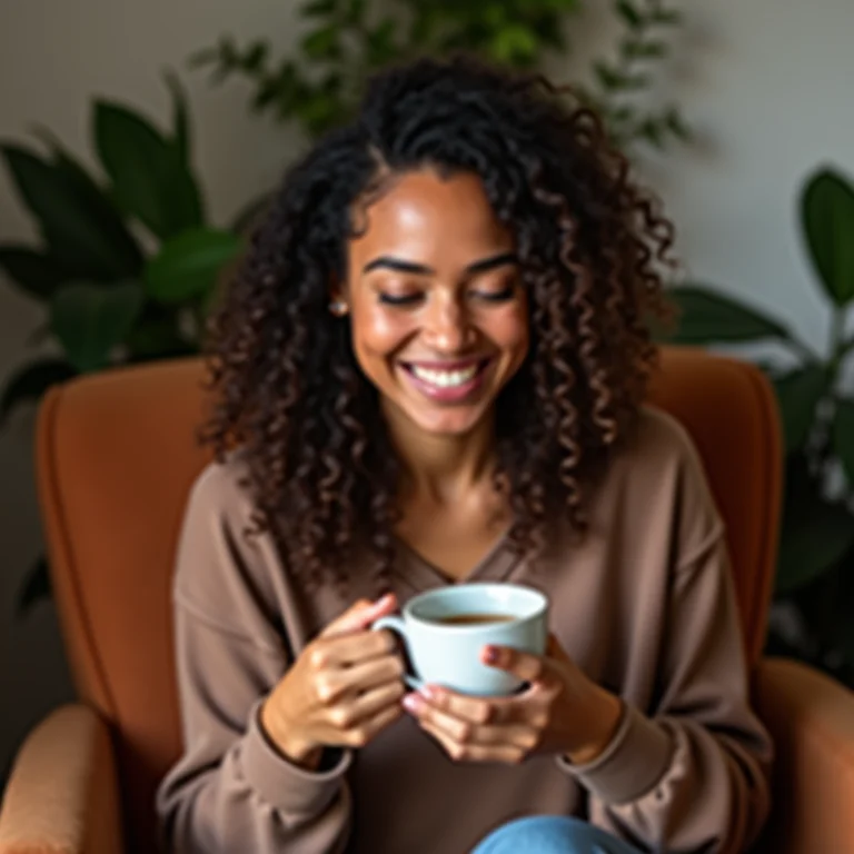 Mulher brasileira relaxando com chá para rinite e sinusite
