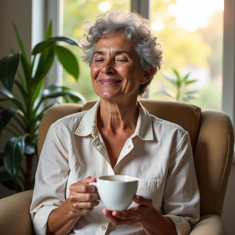 Mulher brasileira relaxando com uma xícara de chá de Mulungu