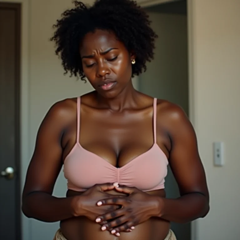 Mulher brasileira sentindo desconforto após consumir chá de carqueja