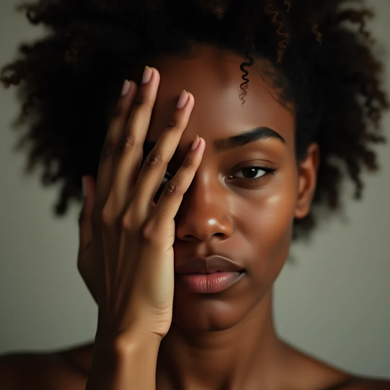 Mulher com dor nos olhos, representando danos à córnea.