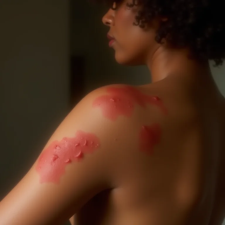 Mulher com reação alérgica na pele após contato com arruda seca