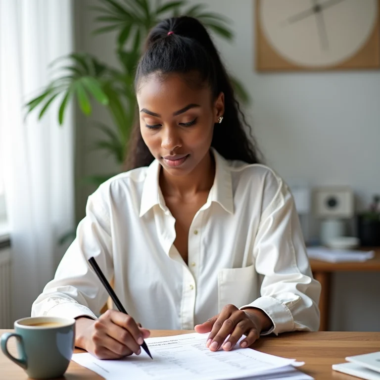 Mulher cortando gastos desnecessários em planilha de orçamento