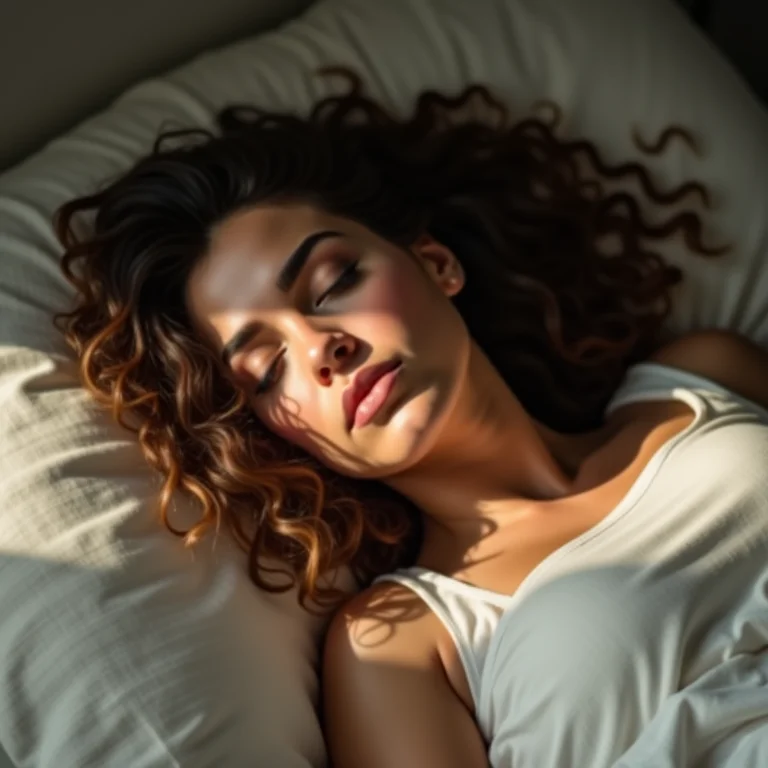 Mulher de corpo real dormindo profundamente, simbolizando a indução do sono pela marcela.