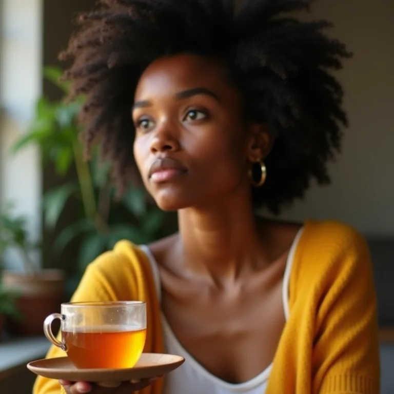 Mulher diversa impaciente esperando o efeito do açafrão.