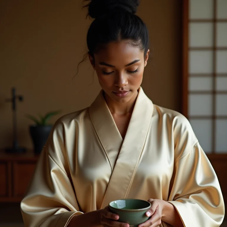 Mulher diversa preparando chá matcha