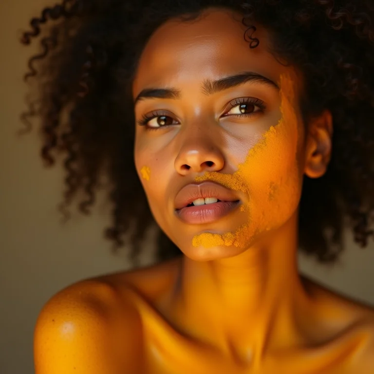 Mulher diversa tentando absorver açafrão pela pele.