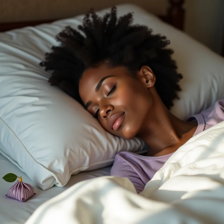 Mulher dormindo tranquilamente com aromaterapia de lavanda