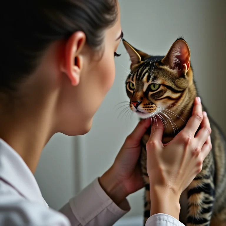 Mulher examinando a pele irritada de um gato
