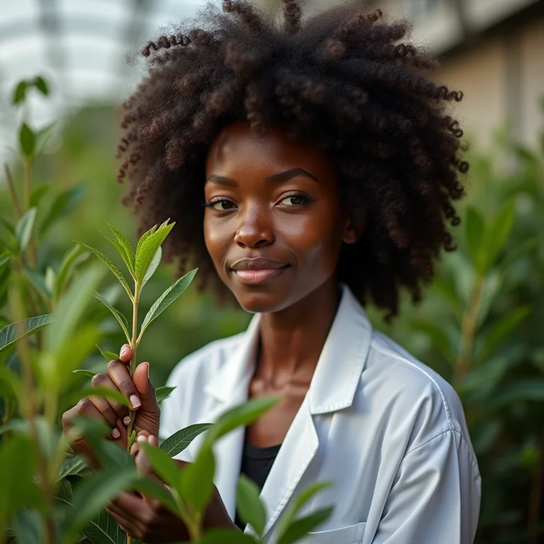 Mulher examinando uma planta e se preparando para ligar para o veterinário
