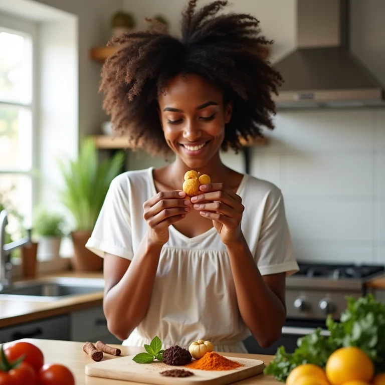 Mulher explorando temperos típicos da Itália.