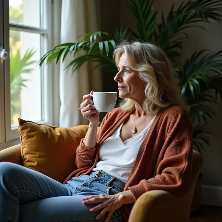 Mulher grávida apreciando chá de camomila