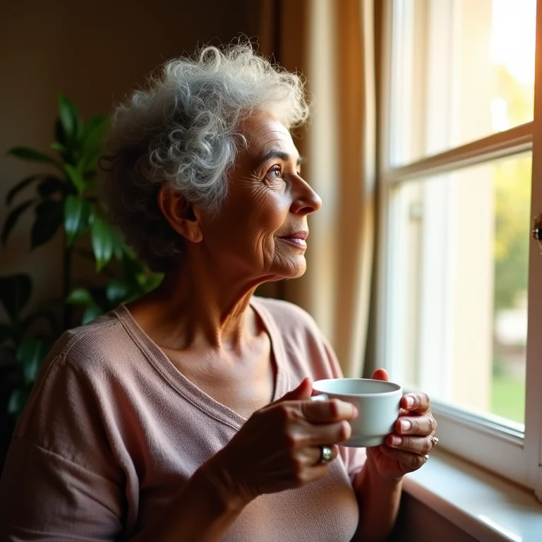Mulher idosa brasileira apreciando chá de cavalinha