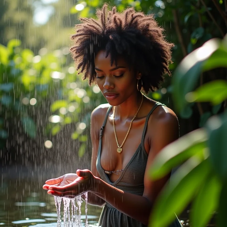 Mulher lavando folhas de arruda fresca sob água corrente