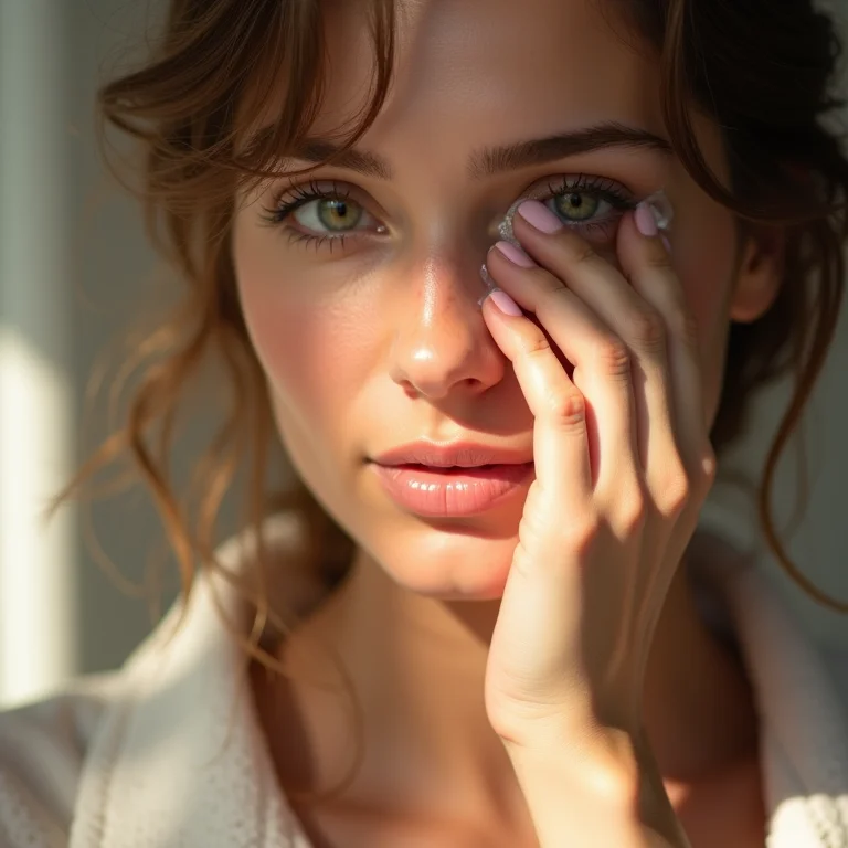 Mulher lavando o olho com água corrente após contato com arruda