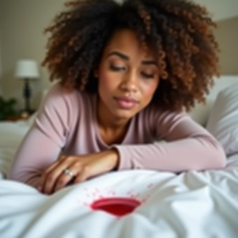 Mulher lidando com mancha menstrual com naturalidade