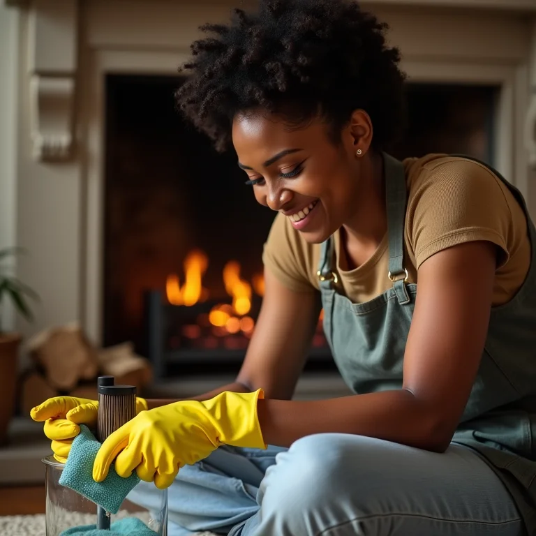 Mulher limpando lareira