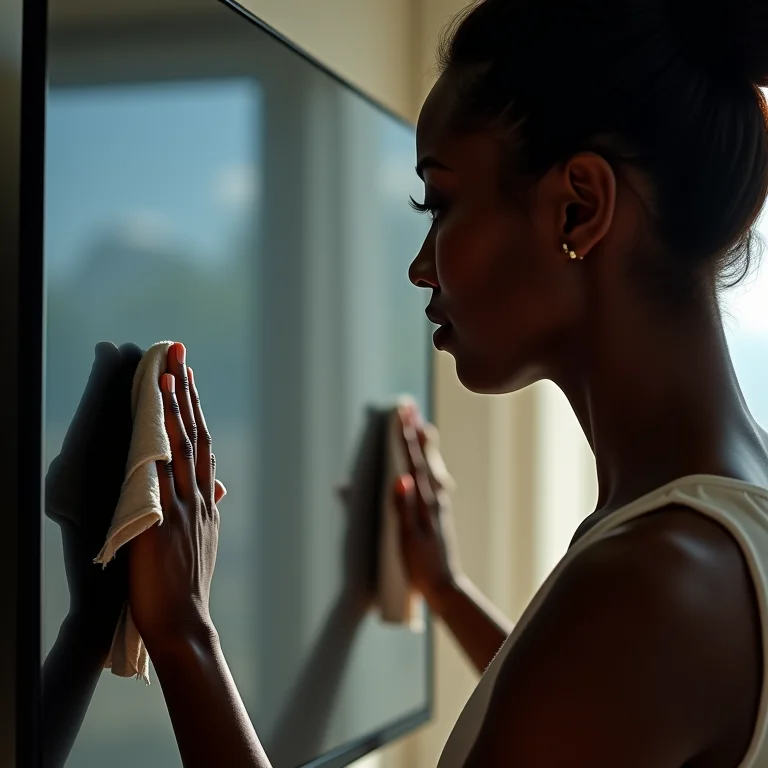 Mulher limpando tela OLED com cuidado.