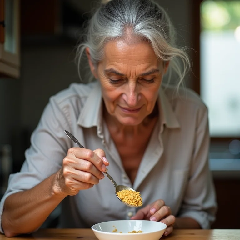 Mulher madura medindo Uxi Amarelo para chá
