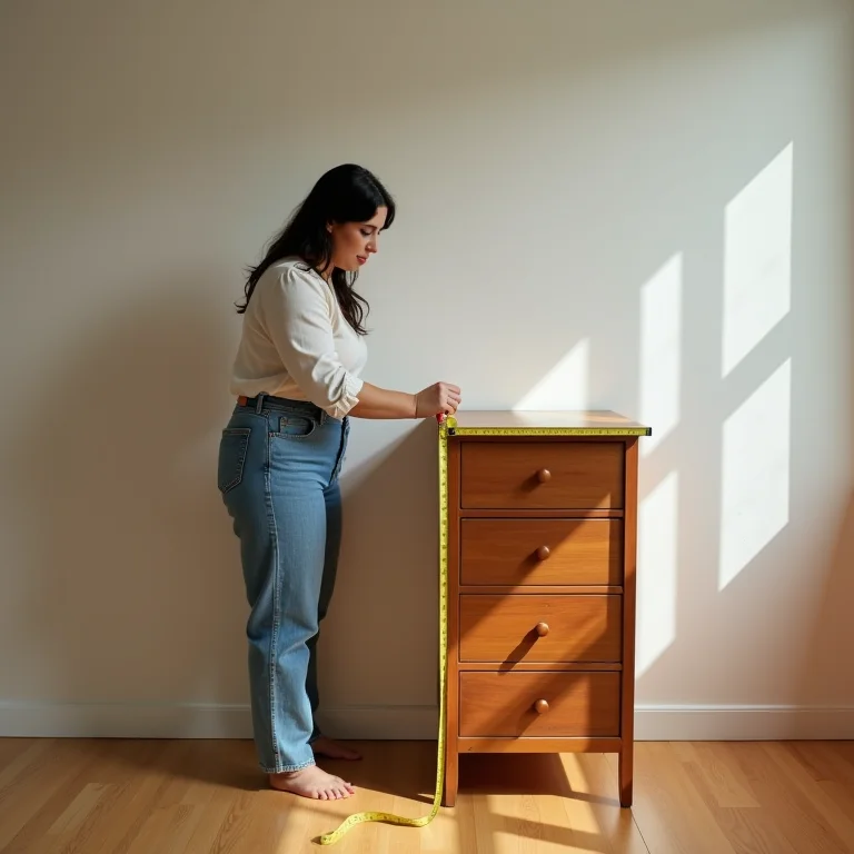 Mulher medindo móveis em apartamento vazio