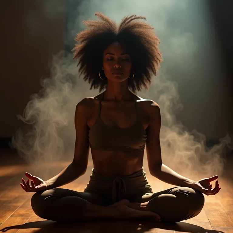 Mulher meditando com aroma de incenso