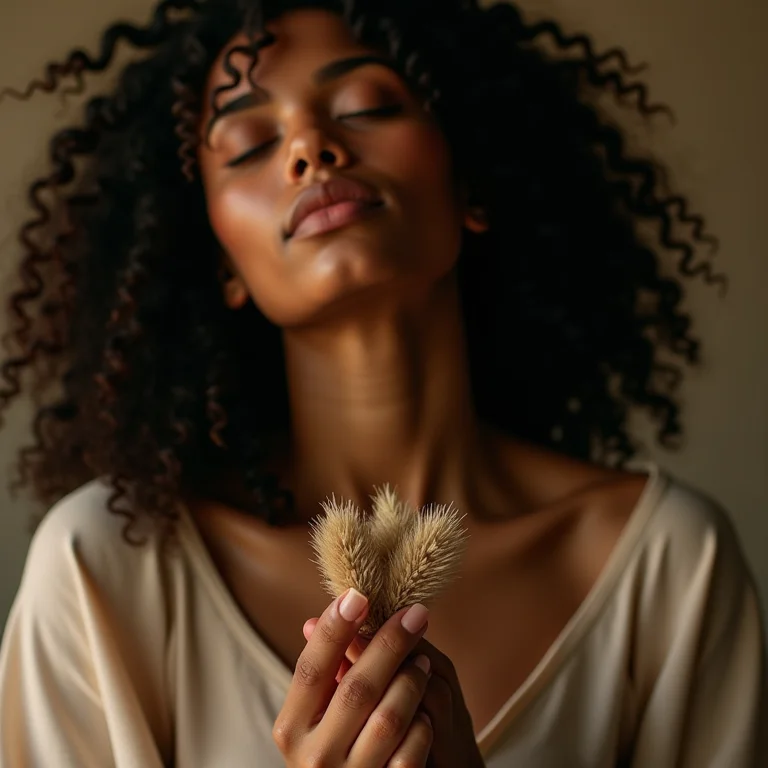 Mulher meditando com arruda