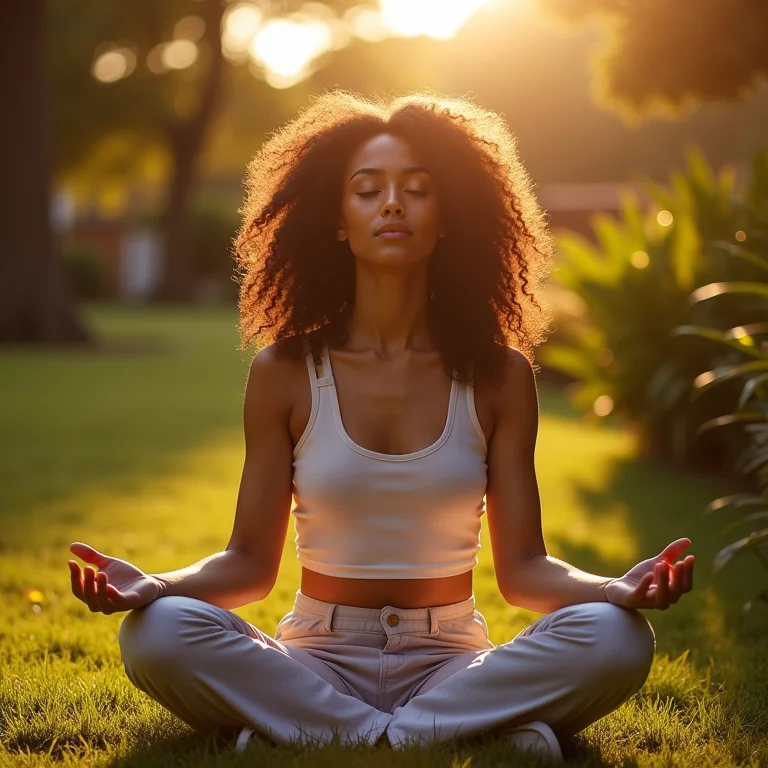 Mulher meditando com poejo.