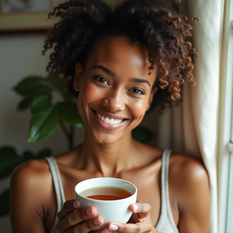 Mulher negra bebendo chá de sálvia