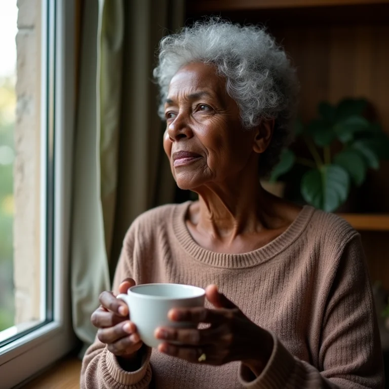 Mulher negra brasileira aliviando sintomas de rinite e sinusite com chá