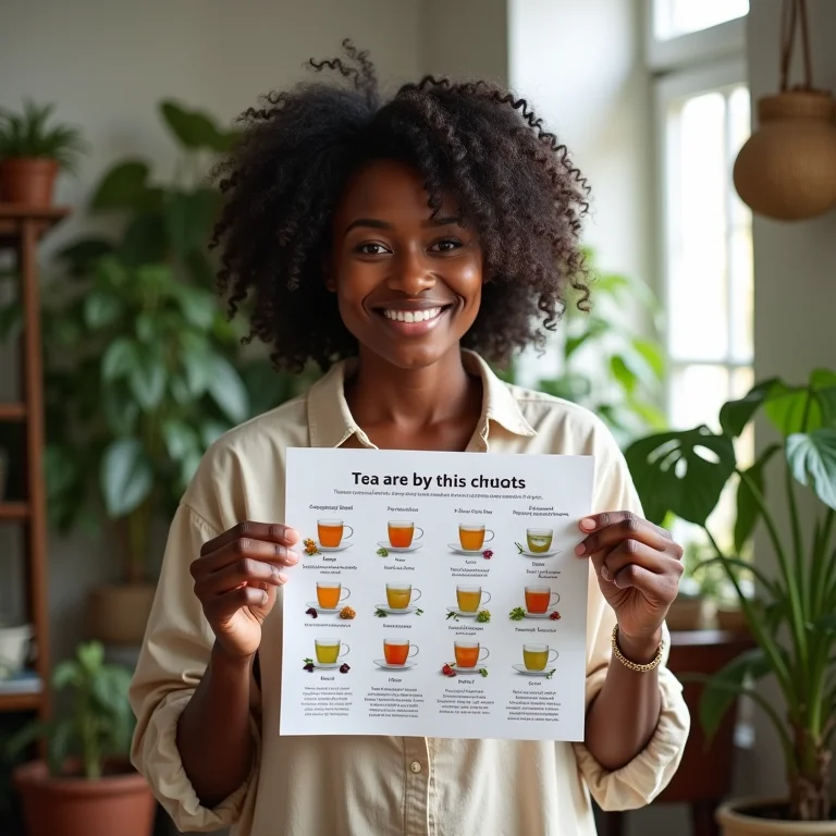 Mulher negra brasileira analisando tabela de chás na gravidez